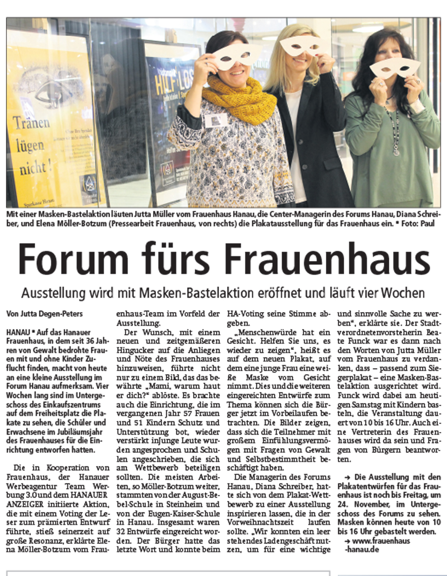 28.10.2017 HANAUER ANZEIGER Masken Bastel Aktion