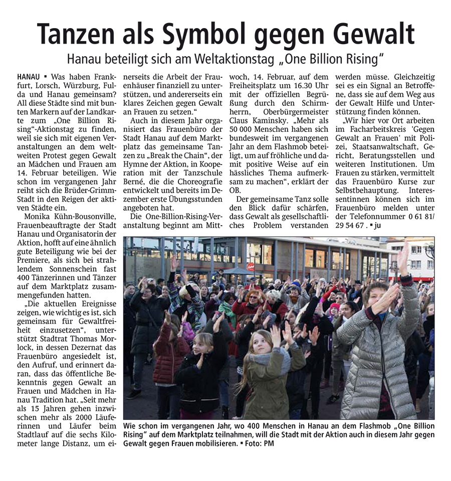 Hanauer Anzeiger 05.02.2018 One Billion Rising